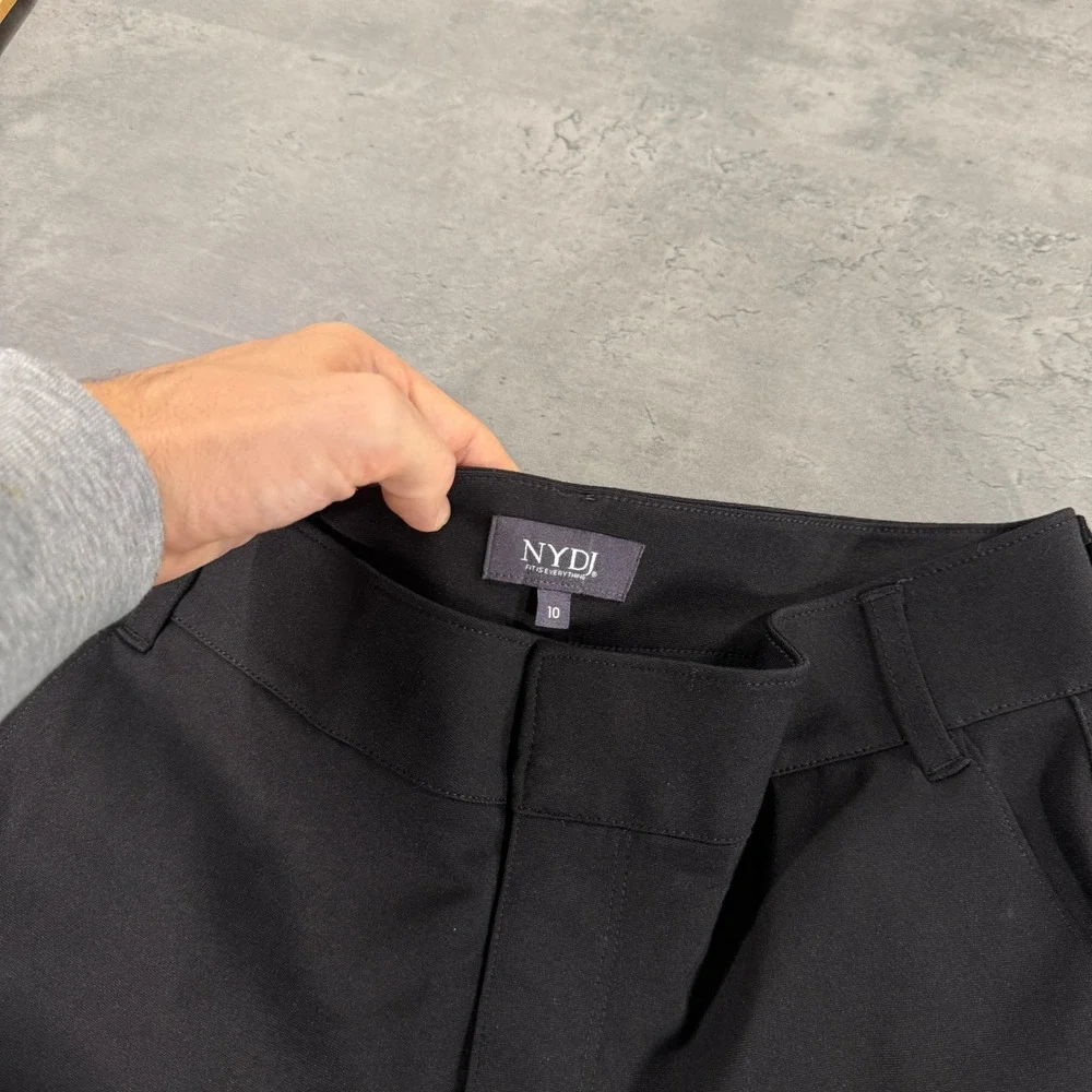 NYDJ Fiona Trousers Womens 10 Black Wide Leg High Rise Stretch NEW $99 Work Prep
